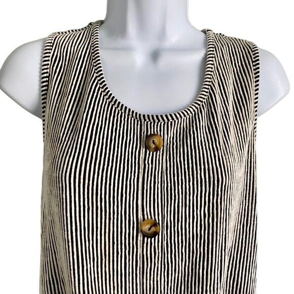 Ava James Black White Striped Sleeveless Top Front Tie Faux Buttons Medium NEW - Picture 6 of 10